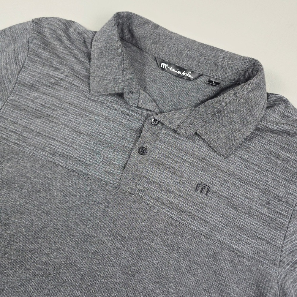 TravisMathew Mens Gray Heathered Striped Pima Cotton Blend Polo Shirt Size L